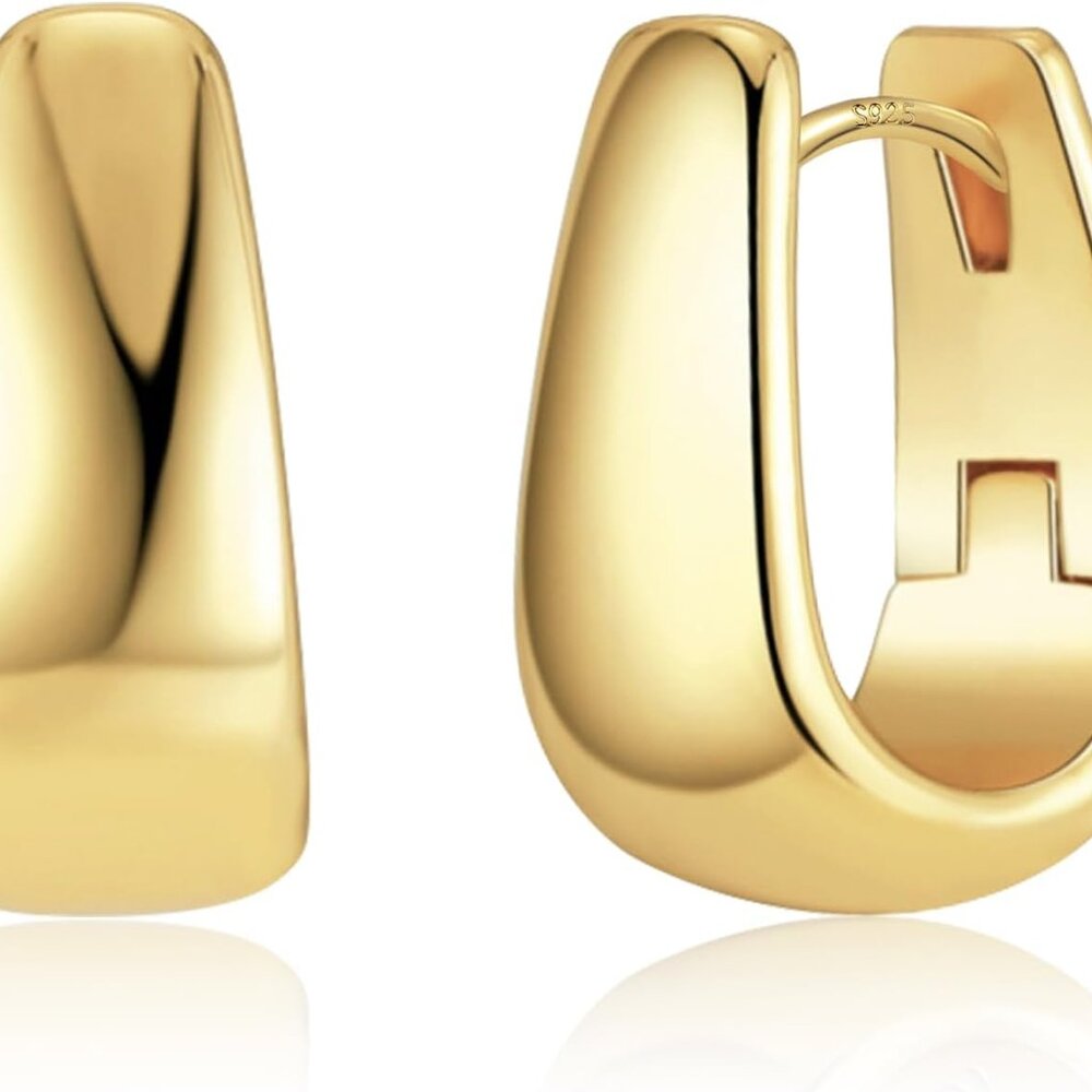 925 Sterling Silver Earrings Small Chunky Silver Earrings for Women 14K Gold Pla